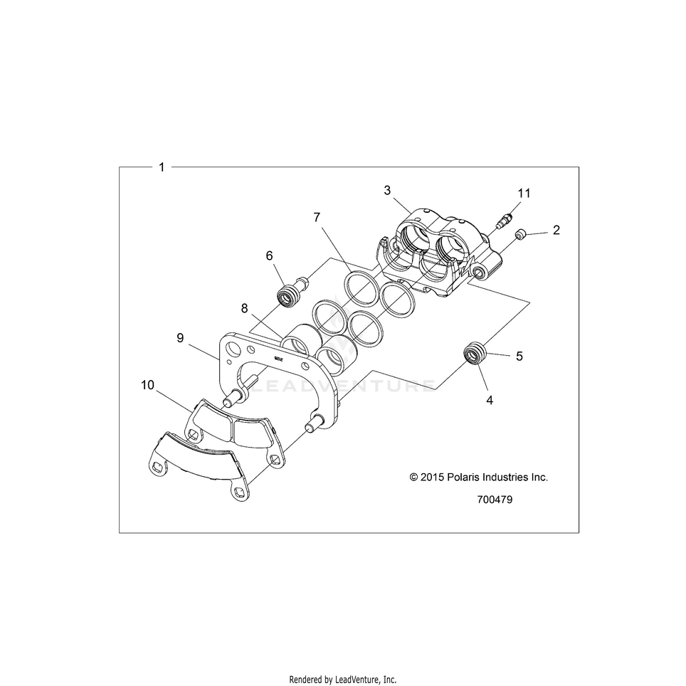 An Image of a Genuine Polaris Parts Schematic Diagram showing the schematic - BRAKES: FRONT CALIPER - 2016 POLARIS RANGER 570 FULL SIZE