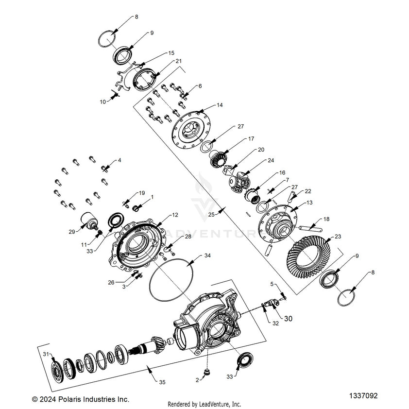 An Image of a Genuine Polaris Parts Schematic Diagram showing the schematic - DRIVE TRAIN: REAR GEARCASE INTERNALS - 2024 POLARIS RANGER XD 1500 NORTHSTAR