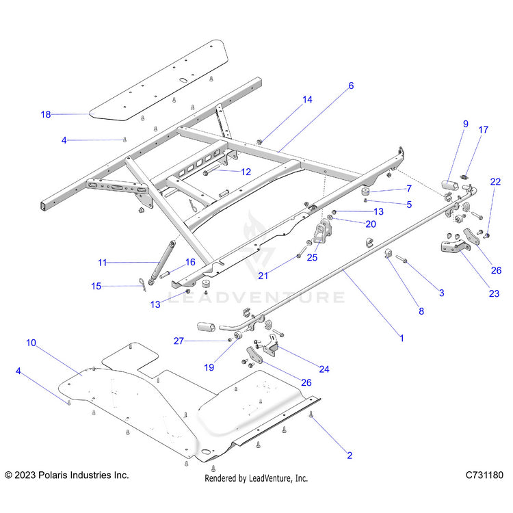 An Image of a Genuine Polaris Parts Schematic Diagram showing the schematic - BODY: BOX MOUNTING - 2024 POLARIS RANGER 1000 XP CREW NORTHSTAR ULTIMATE TRAIL BOSS