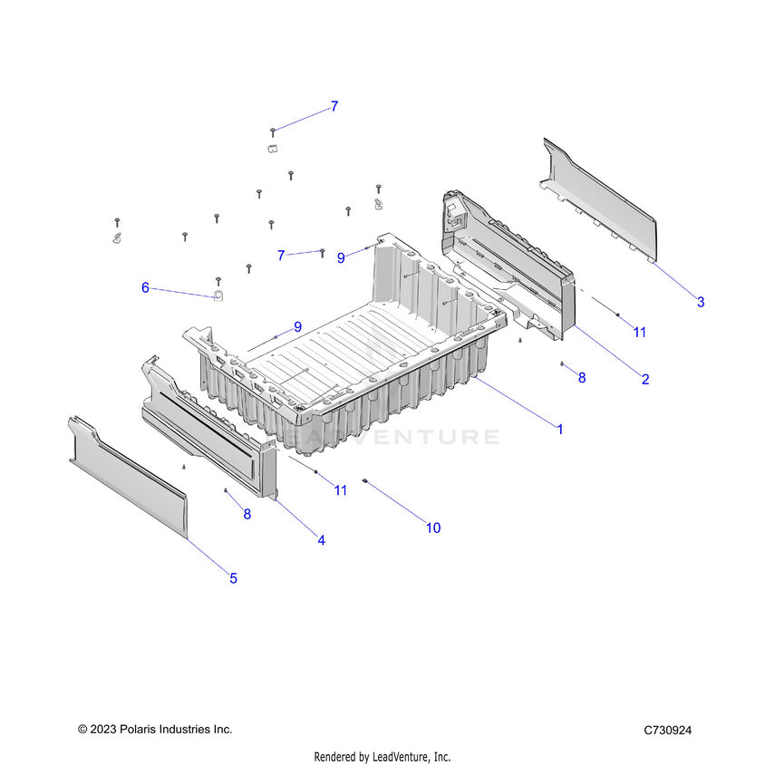 An Image of a Genuine Polaris Parts Schematic Diagram showing the schematic - BODY: BOX - 2023 POLARIS RANGER 570 NORTHSTAR