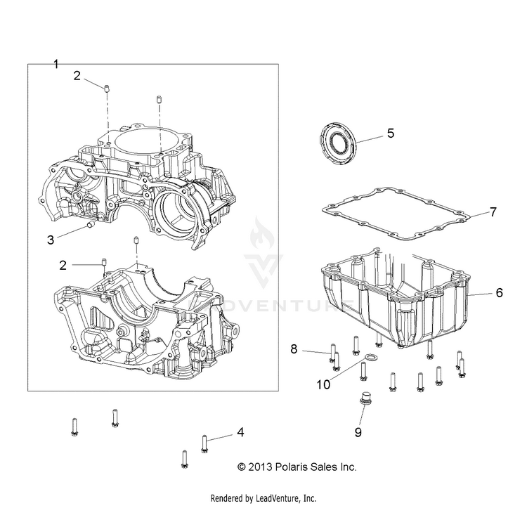 An Image of a Genuine Polaris Parts Schematic Diagram showing the schematic - ENGINE: CRANKCASE & OIL SUMP - 2016 POLARIS RANGER ETX