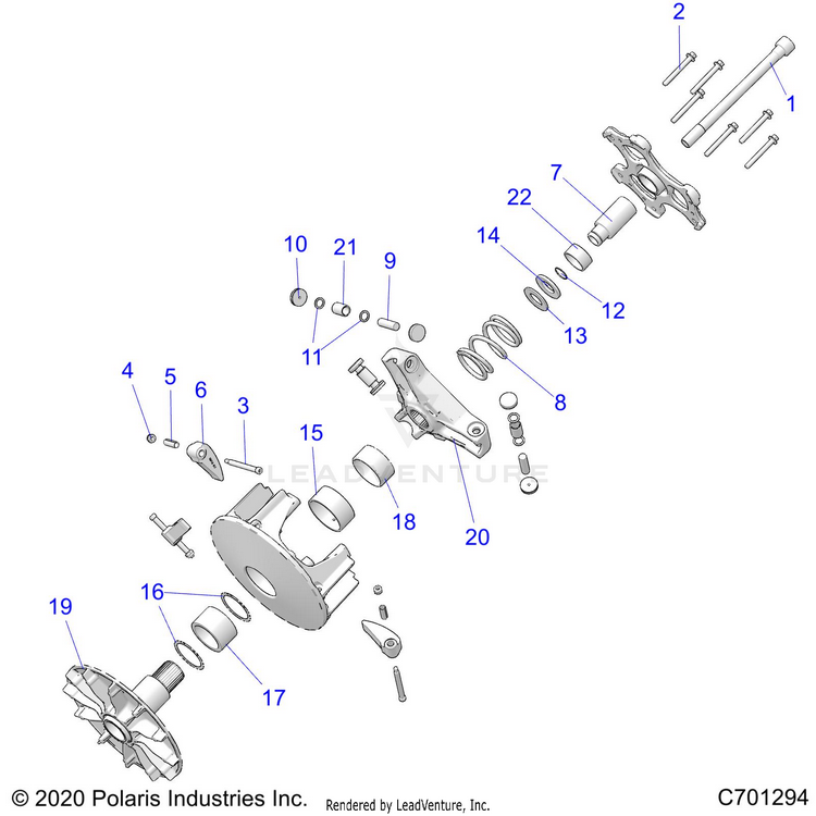 An Image of a Genuine Polaris Parts Schematic Diagram showing the schematic - DRIVE TRAIN: PRIMARY CLUTCH - 2022 POLARIS RANGER CREW 1000 PREMIUM