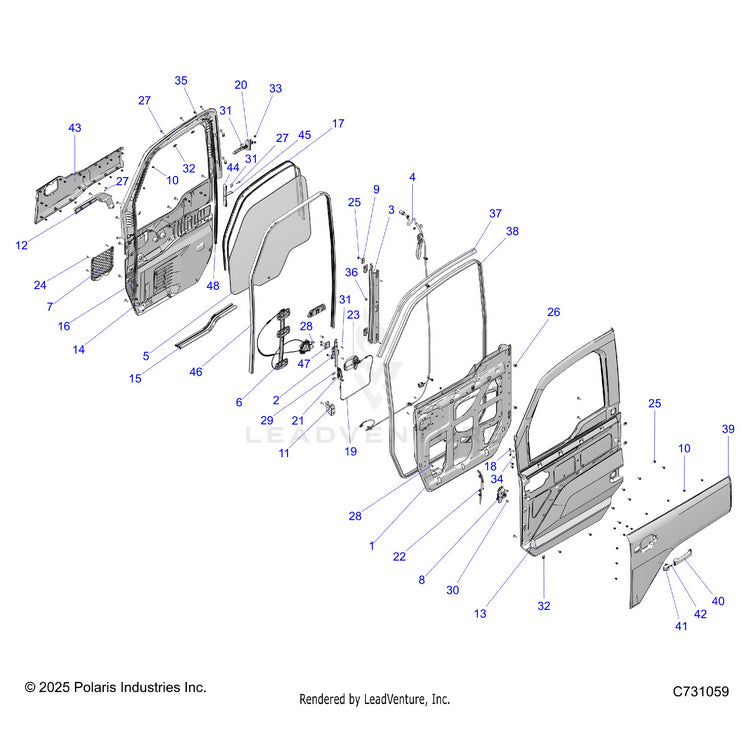 An Image of a Genuine Polaris Parts Schematic Diagram showing the schematic - BODY: DOORS FRONT - 2024 POLARIS RANGER XD 1500 NORTHSTAR ULTIMATE CREW