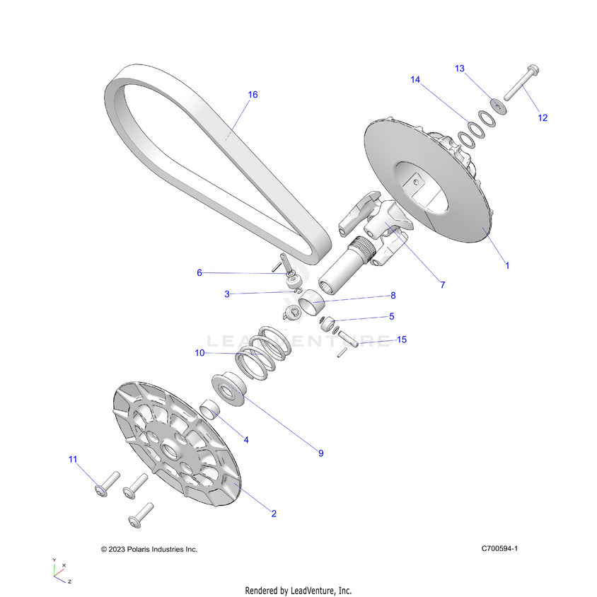 An Image of a Genuine Polaris Parts Schematic Diagram showing the schematic - DRIVE TRAIN: CLUTCH SECONDARY - 2024 POLARIS RANGER 1000 PREMIUM