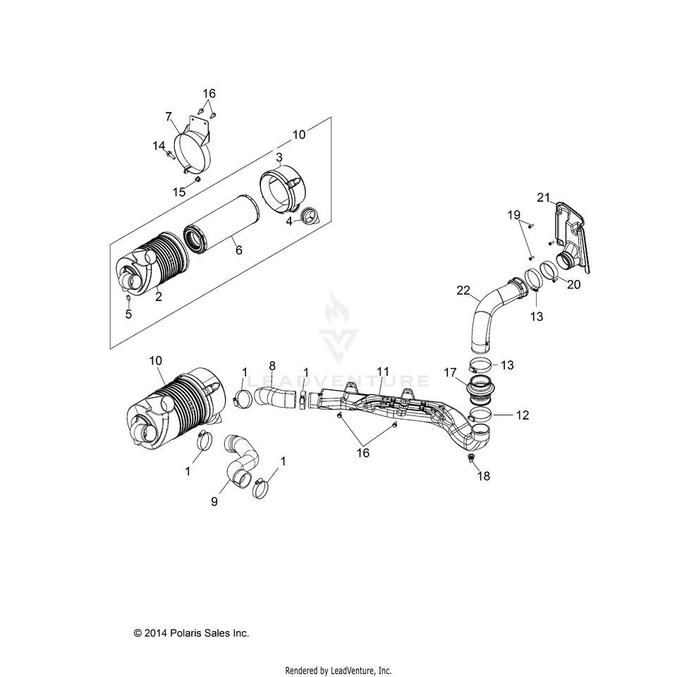 An Image of a Genuine Polaris Parts Schematic Diagram showing the schematic - ENGINE: AIR INTAKE SYSTEM - 2015 POLARIS RANGER HST