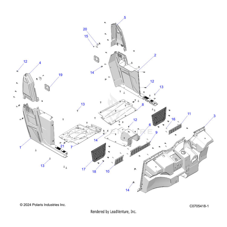An Image of a Genuine Polaris Parts Schematic Diagram showing the schematic - BODY: FLOOR & ROCKERS - 2022 POLARIS RANGER 570 RIDE COMMAND