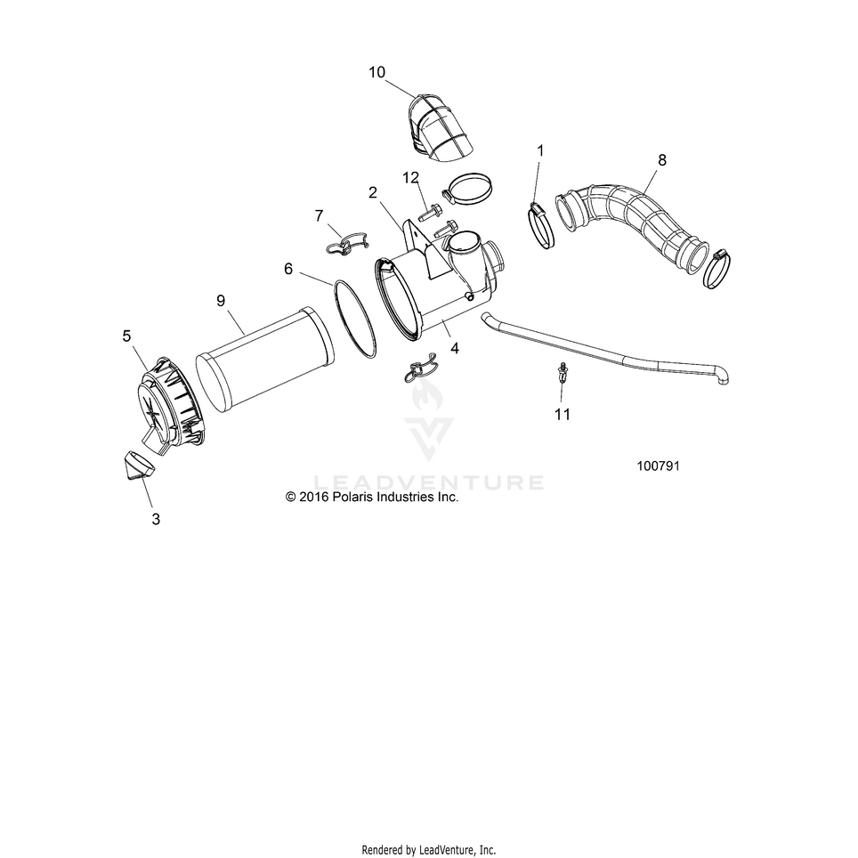 An Image of a Genuine Polaris Parts Schematic Diagram showing the schematic - ENGINE: AIR INTAKE SYSTEM - 2019 POLARIS RANGER 150 EFI