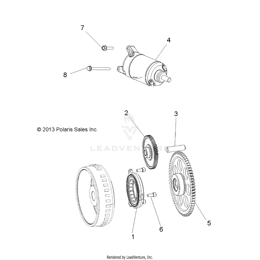 An Image of a Genuine Polaris Parts Schematic Diagram showing the schematic - ENGINE: STARTER DRIVE - 2018 POLARIS RANGER CREW 570