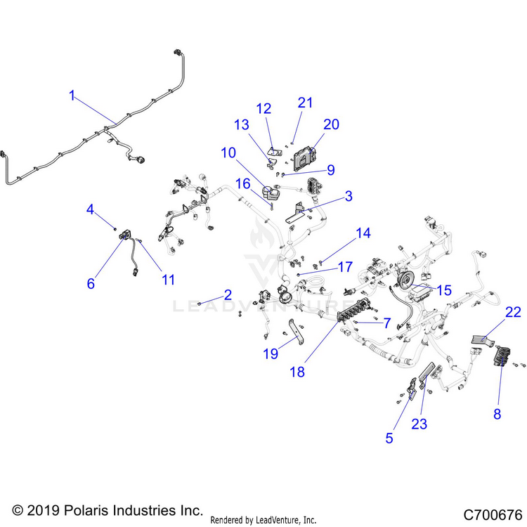 An Image of a Genuine Polaris Parts Schematic Diagram showing the schematic - ELECTRICAL: WIRE HARNESS COMPONENTS - 2020 POLARIS RANGER CREW XP 1000 EPS TX CA