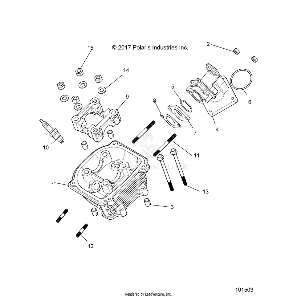 An Image of a Genuine Polaris Parts Schematic Diagram showing the schematic - ENGINE: CYLINDER HEAD - 2022 POLARIS RANGER 150 EFI