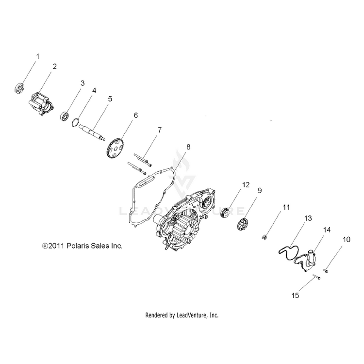 An Image of a Genuine Polaris Parts Schematic Diagram showing the schematic - ENGINE: OIL PUMP & WATER PUMP - 2015 POLARIS RANGER 800 6X6