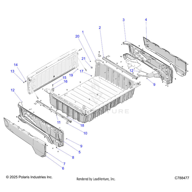 An Image of a Genuine Polaris Parts Schematic Diagram showing the schematic - BODY: BOX ASSEMBLY - 2026 POLARIS RANGER XD 1500 NORTHSTAR CREW