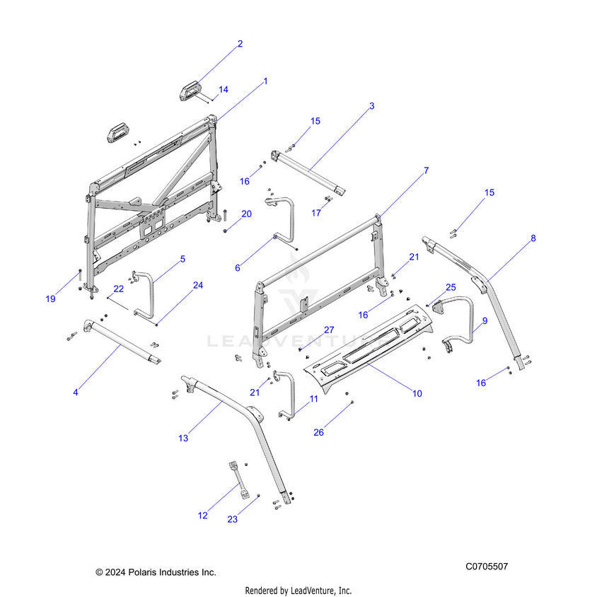 An Image of a Genuine Polaris Parts Schematic Diagram showing the schematic - CHASSIS: CAB FRAME - 2026 POLARIS RANGER 1000 XP CREW TEXAS EDITION