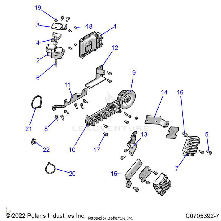 An Image of a Genuine Polaris Parts Schematic Diagram showing the schematic - ELECTRICAL: WIRE HARNESS COMPONANTS - 2022 POLARIS RANGER XP 1000 TRAIL BOSS EVAP