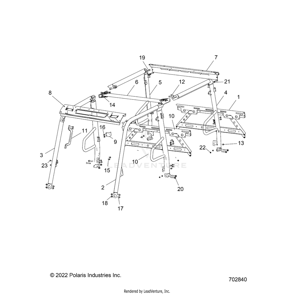 An Image of a Genuine Polaris Parts Schematic Diagram showing the schematic - CHASSIS: CAB FRAME - 2022 POLARIS RANGER CREW 570 RIDE COMMAND