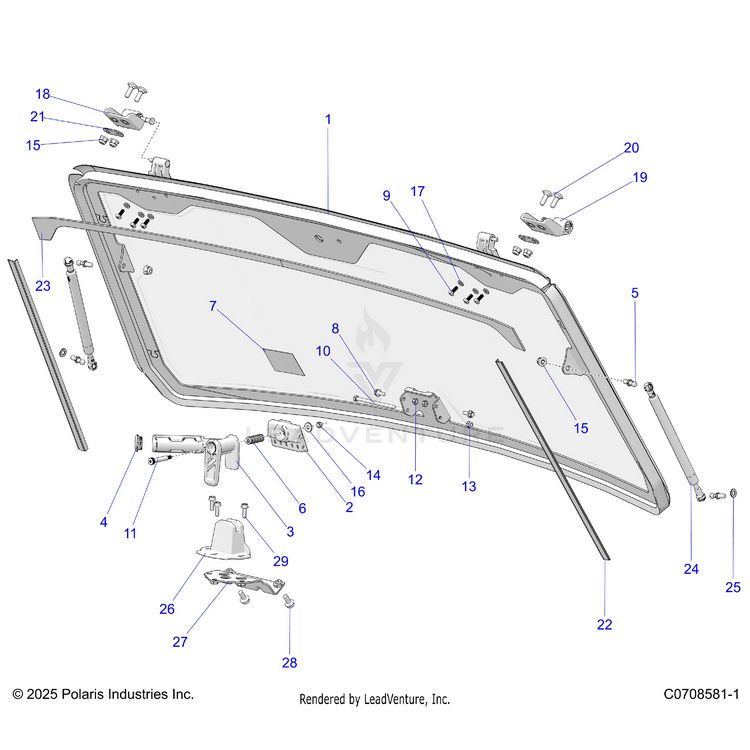An Image of a Genuine Polaris Parts Schematic Diagram showing the schematic - BODY: FRONT WINDOW ASM. - 2025 POLARIS XPEDITION XP5 NORTHSTAR