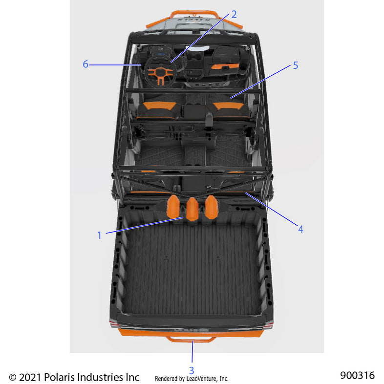 An Image of a Genuine Polaris Parts Schematic Diagram showing the schematic - BODY: DECALS GENERAL - 2022 POLARIS RANGER CREW XP 1000 WATERFOWL EVAP