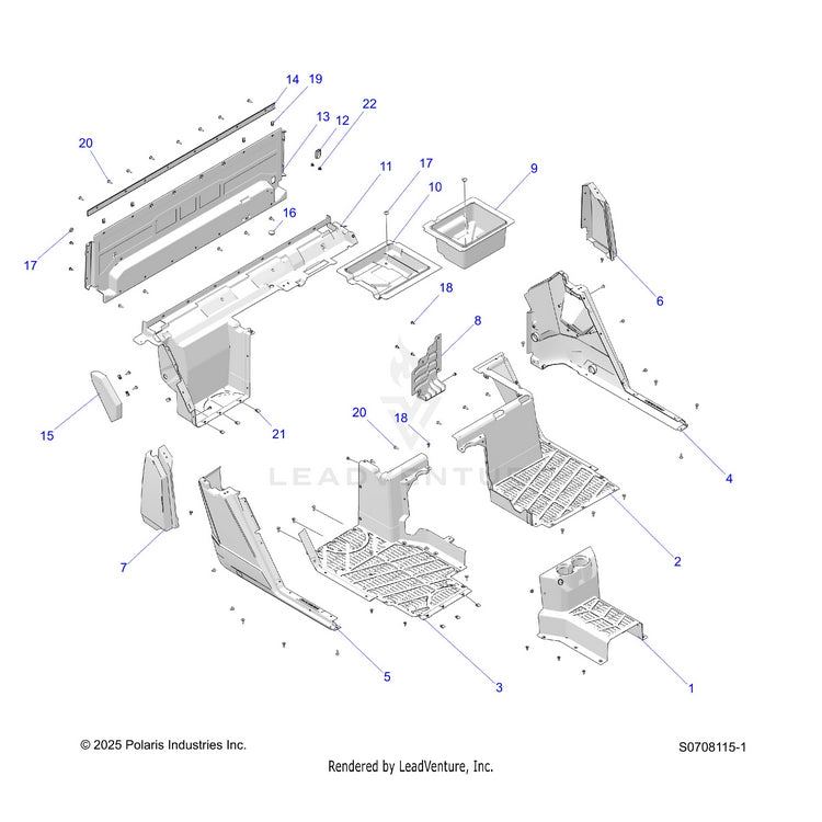An Image of a Genuine Polaris Parts Schematic Diagram showing the schematic - BODY: FLOOR REAR - 2026 POLARIS RANGER 1000 XP CREW TEXAS EDITION