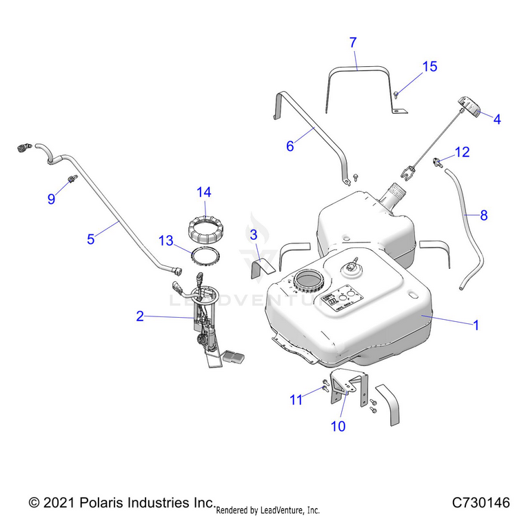 An Image of a Genuine Polaris Parts Schematic Diagram showing the schematic - BODY: FUEL TANK - 2022 POLARIS RANGER CREW XP 1000 TRAIL BOSS EVAP