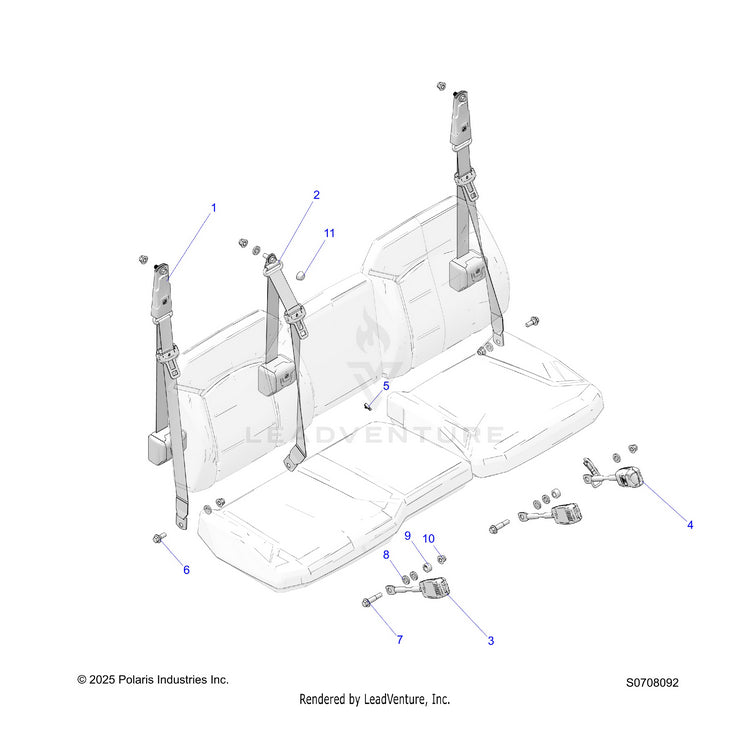 An Image of a Genuine Polaris Parts Schematic Diagram showing the schematic - BODY: SEAT BELT MOUNTING - 2026 POLARIS RANGER 1000 XP NORTHSTAR ULTIMATE TRAIL BOSS