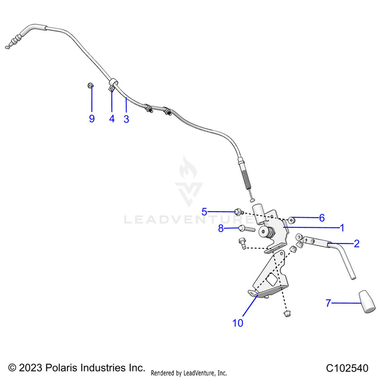 An Image of a Genuine Polaris Parts Schematic Diagram showing the schematic - BRAKES: PARKING BRAKE HANDLE - 2019 POLARIS RANGER 150 EFI