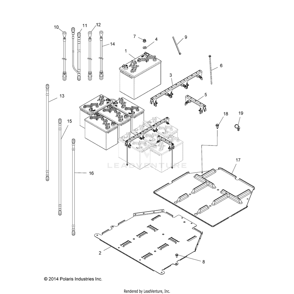 An Image of a Genuine Polaris Parts Schematic Diagram showing the schematic - ELECTRICAL: BATTERY - 2015 POLARIS RANGER EV
