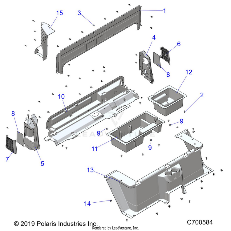 An Image of a Genuine Polaris Parts Schematic Diagram showing the schematic - BODY: REAR CLOSEOFF & FENDERS - 2020 POLARIS RANGER 1000 FULL SIZE