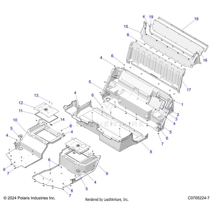 An Image of a Genuine Polaris Parts Schematic Diagram showing the schematic - BODY: FLOOR REAR CLOSEOFFS - 2024 POLARIS XPEDITION XP5 NORTHSTAR