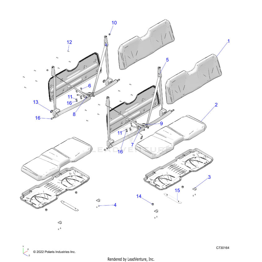 An Image of a Genuine Polaris Parts Schematic Diagram showing the schematic - BODY: SEAT - 2022 POLARIS RANGER CREW 570