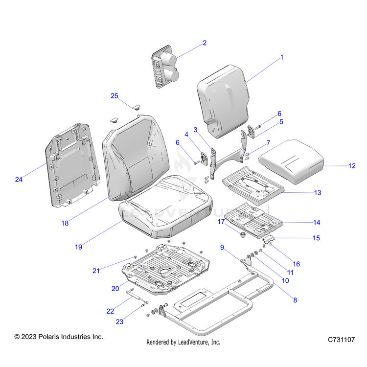 An Image of a Genuine Polaris Parts Schematic Diagram showing the schematic - BODY: SEAT PASSENGER - 2024 POLARIS RANGER XD 1500 PREMIUM CREW