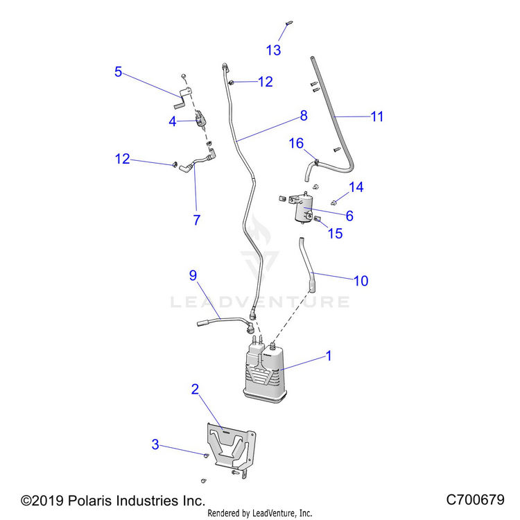 An Image of a Genuine Polaris Parts Schematic Diagram showing the schematic - BODY: FUEL TANK EVAP 50S - 2020 POLARIS RANGER XP 1000 BACK COUNTRY FACTORY CHOICE