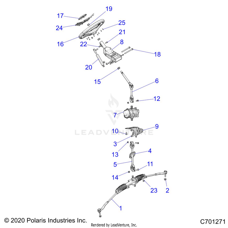 An Image of a Genuine Polaris Parts Schematic Diagram showing the schematic - STEERING: STEERING - 2021 POLARIS RANGER CREW XP 1000 WATERFOWL EVAP
