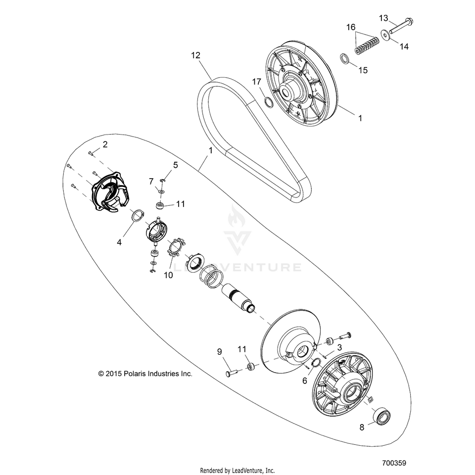An Image of a Genuine Polaris Parts Schematic Diagram showing the schematic - DRIVE TRAIN: SECONDARY CLUTCH - 2016 POLARIS RANGER 1000 DIESEL