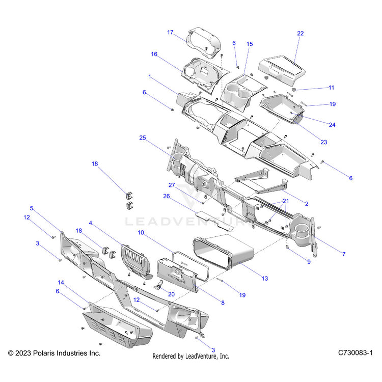 An Image of a Genuine Polaris Parts Schematic Diagram showing the schematic - BODY: DASH - 2024 POLARIS RANGER 1000 XP NORTHSTAR