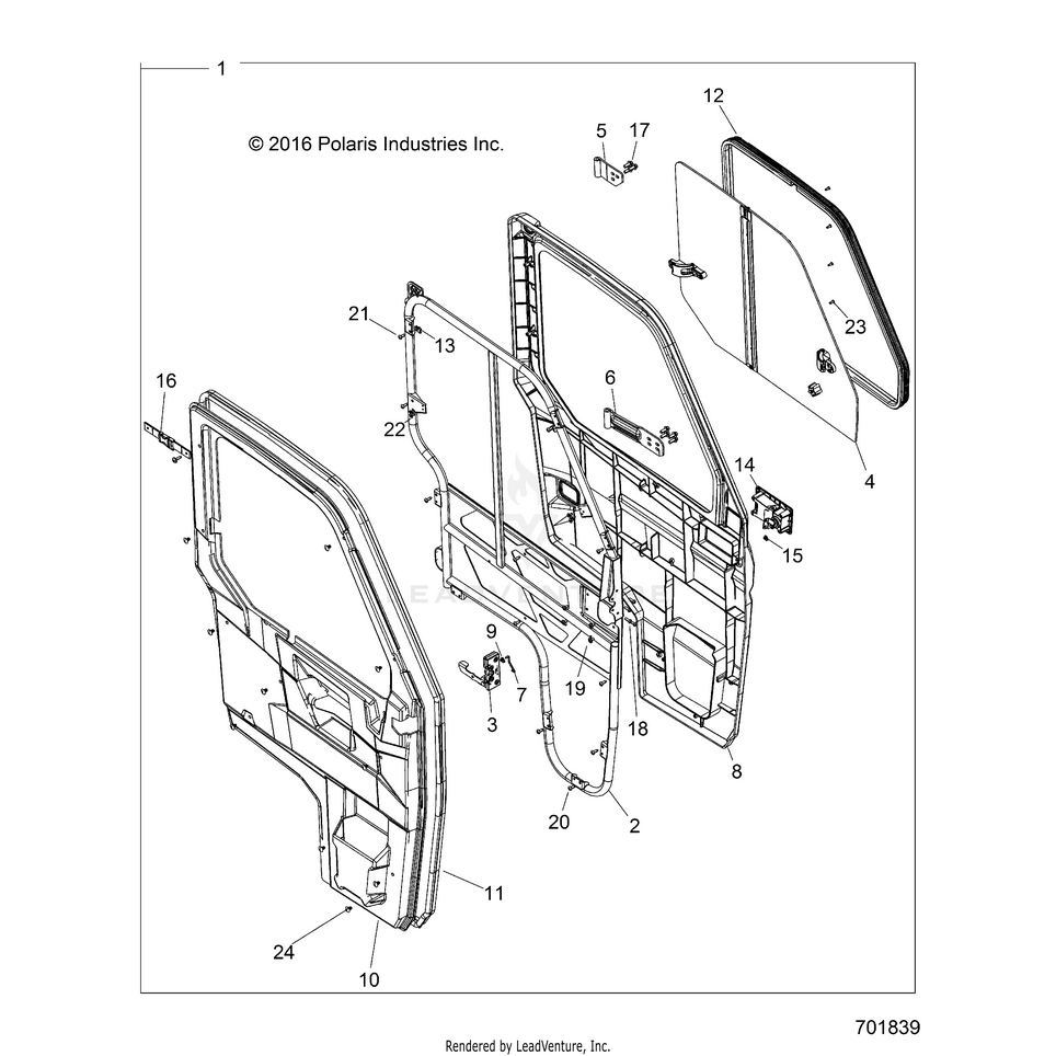 An Image of a Genuine Polaris Parts Schematic Diagram showing the schematic - BODY: DOOR FULL - 2017 POLARIS RANGER CREW XP 1000 EPS