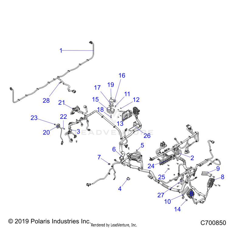 An Image of a Genuine Polaris Parts Schematic Diagram showing the schematic - ELECTRICAL: WIRE HARNESS COMPONENTS - 2020 POLARIS RANGER XP 1000 FACTORY CHOICE