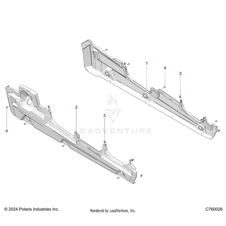 An Image of a Genuine Polaris Parts Schematic Diagram showing the schematic - BODY: ROCKER PANELS - 2026 POLARIS GENERAL XP 4 1000 ULTIMATE