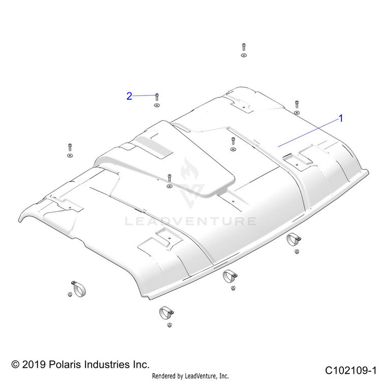 An Image of a Genuine Polaris Parts Schematic Diagram showing the schematic - BODY: ROOF - 2020 POLARIS RANGER 150 EFI