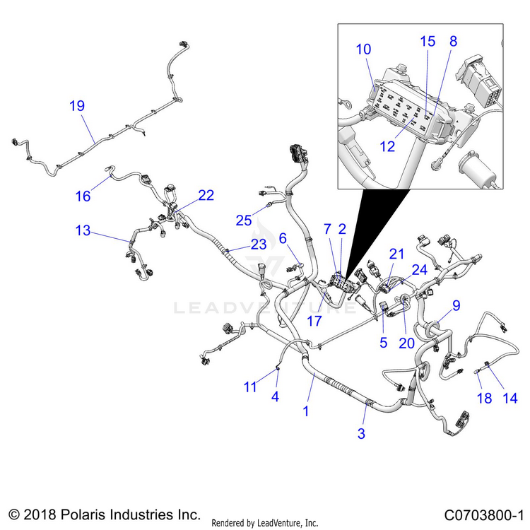 An Image of a Genuine Polaris Parts Schematic Diagram showing the schematic - ELECTRICAL: WIRE HARNESS - 2021 POLARIS GENERAL XP 1000 DELUXE