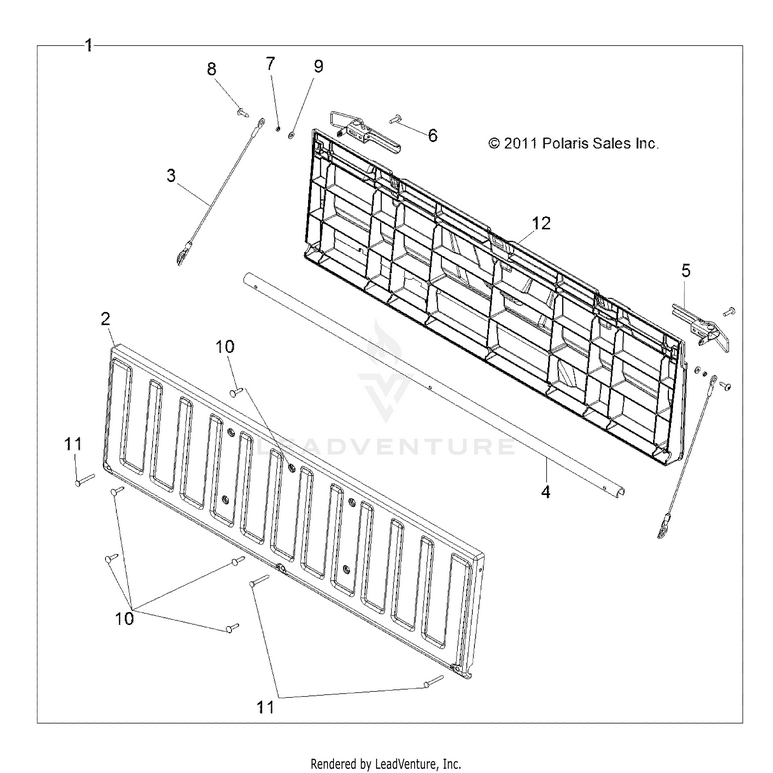 An Image of a Genuine Polaris Parts Schematic Diagram showing the schematic - BODY: TAILGATE - 2016 POLARIS RANGER CREW 570 EFI