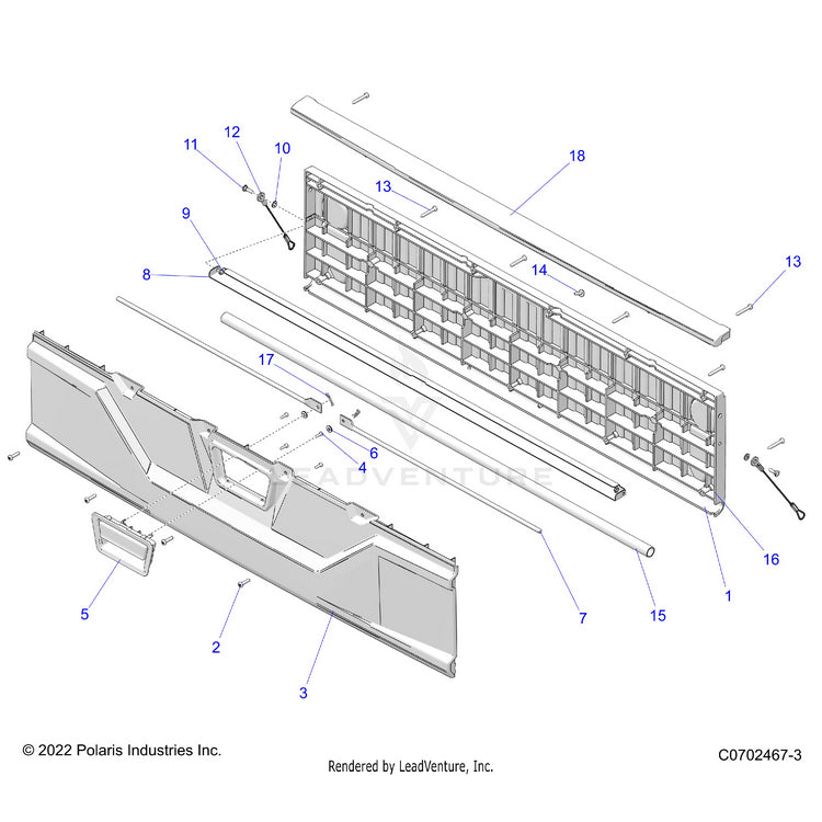 An Image of a Genuine Polaris Parts Schematic Diagram showing the schematic - BODY: TAILGATE - 2023 POLARIS RANGER 570 FULL SIZE