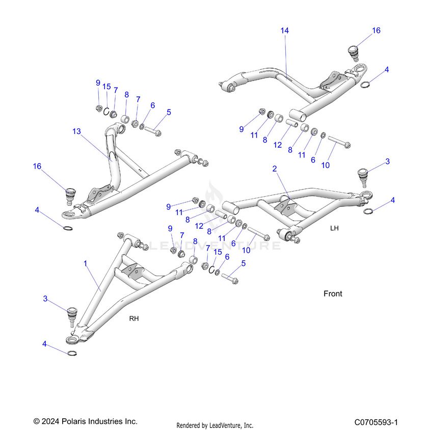An Image of a Genuine Polaris Parts Schematic Diagram showing the schematic - SUSPENSION: FRONT CONTROL ARMS - 2025 POLARIS XPEDITION XP NORTHSTAR
