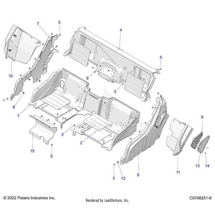 An Image of a Genuine Polaris Parts Schematic Diagram showing the schematic - BODY: REAR CLOSEOFF AND FENDERS - 2025 POLARIS GENERAL XP 1000 PREMIUM
