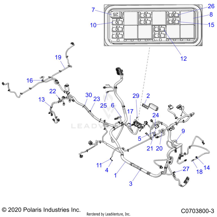 An Image of a Genuine Polaris Parts Schematic Diagram showing the schematic - ELECTRICAL: WIRE HARNESS - 2022 POLARIS GENERAL XP 1000 HUNTER