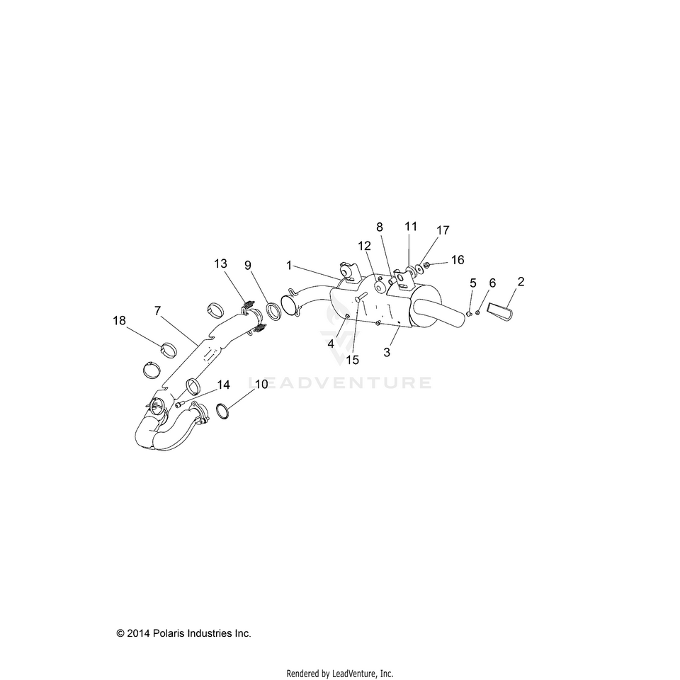 An Image of a Genuine Polaris Parts Schematic Diagram showing the schematic - ENGINE: EXHAUST SYSTEM - 2016 POLARIS RANGER CREW 570 EFI
