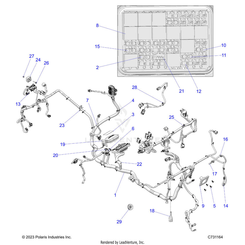 An Image of a Genuine Polaris Parts Schematic Diagram showing the schematic - ELECTRICAL: WIRE HARNESS - 2024 POLARIS RANGER 1000 XP NORTHSTAR ULTIMATE