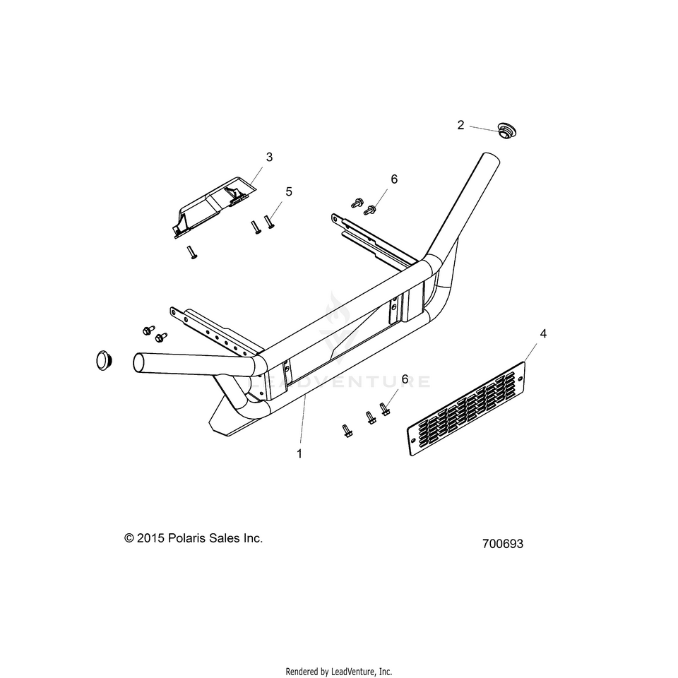 An Image of a Genuine Polaris Parts Schematic Diagram showing the schematic - CHASSIS: FRONT BUMPER - 2017 POLARIS RANGER EV LIION
