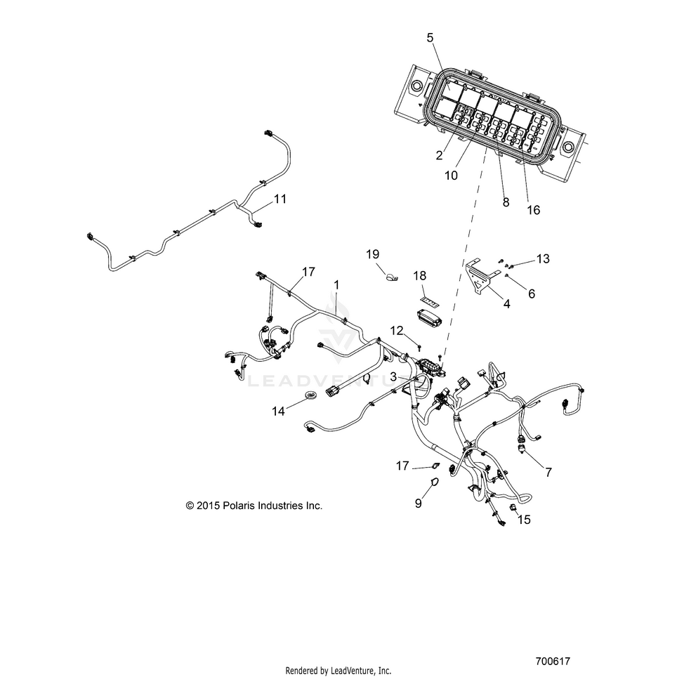An Image of a Genuine Polaris Parts Schematic Diagram showing the schematic - ELECTRICAL: WIRE HARNESSES - 2018 POLARIS RANGER 570