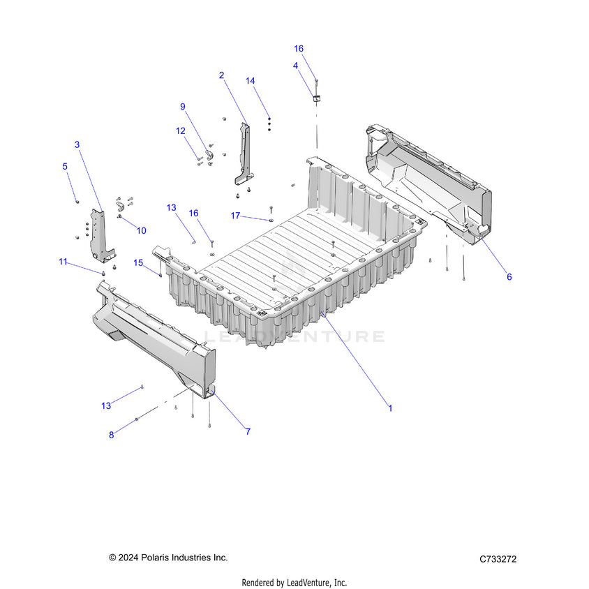 An Image of a Genuine Polaris Parts Schematic Diagram showing the schematic - BODY: CARGO BOX - 2023 POLARIS RANGER 1000 PREMIUM EPS