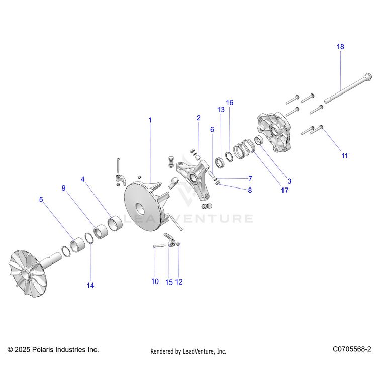 An Image of a Genuine Polaris Parts Schematic Diagram showing the schematic - DRIVE TRAIN: PRIMARY CLUTCH - 2025 POLARIS GENERAL 4 1000 SPORT